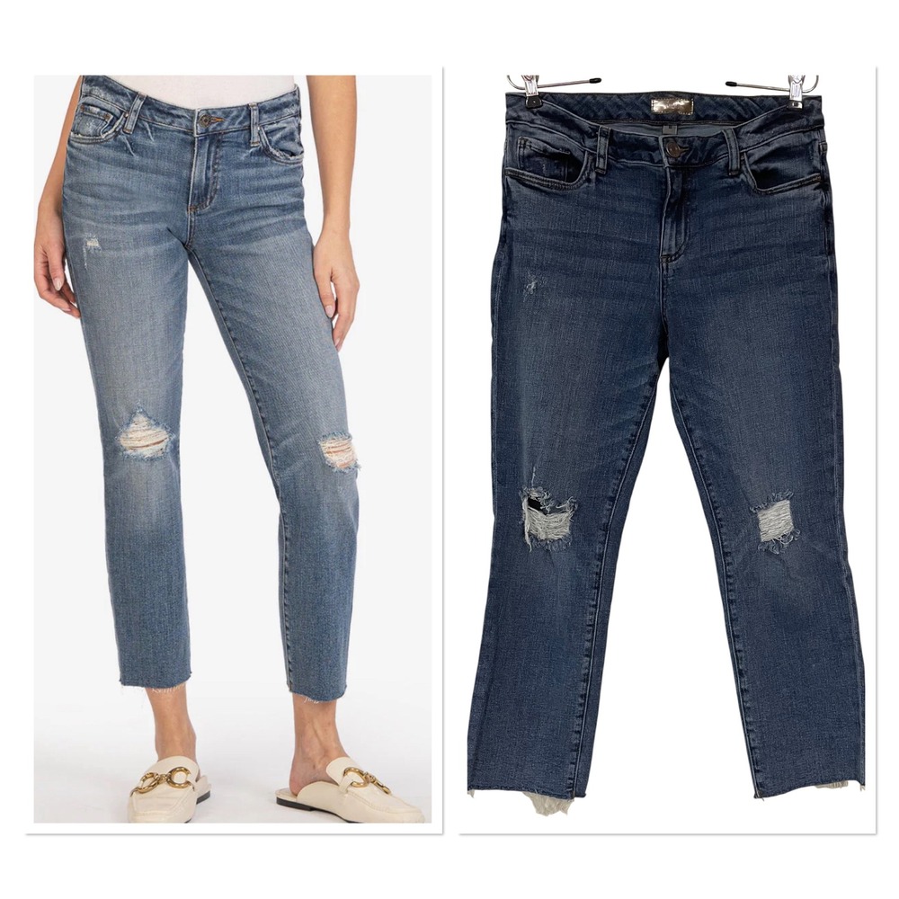 Kut from the Kloth Reese Ankle Straight Leg Distressed Jeans Frayed Edge‎ 10
